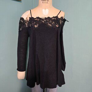 Anthropologie for EU Meadow Rue Long Sleeve top w/ Lace. Black. Sz XS. RP $78